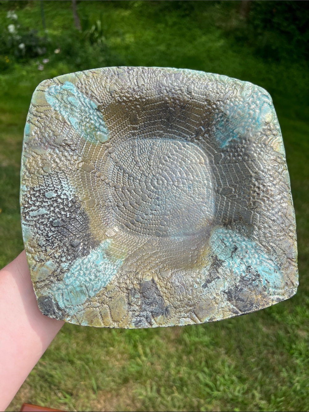 Vintage Signed Raku Studio Art Pottery Glazed Clay Textured Wall Hanging Plaque